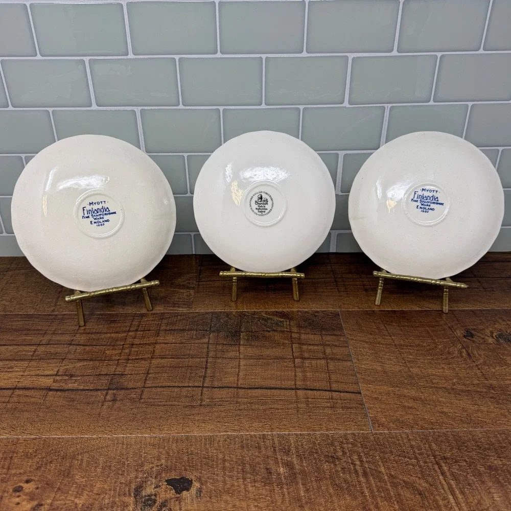 Vintage Blue White Myott Finlandia & Churchill Saucers Set 3 England